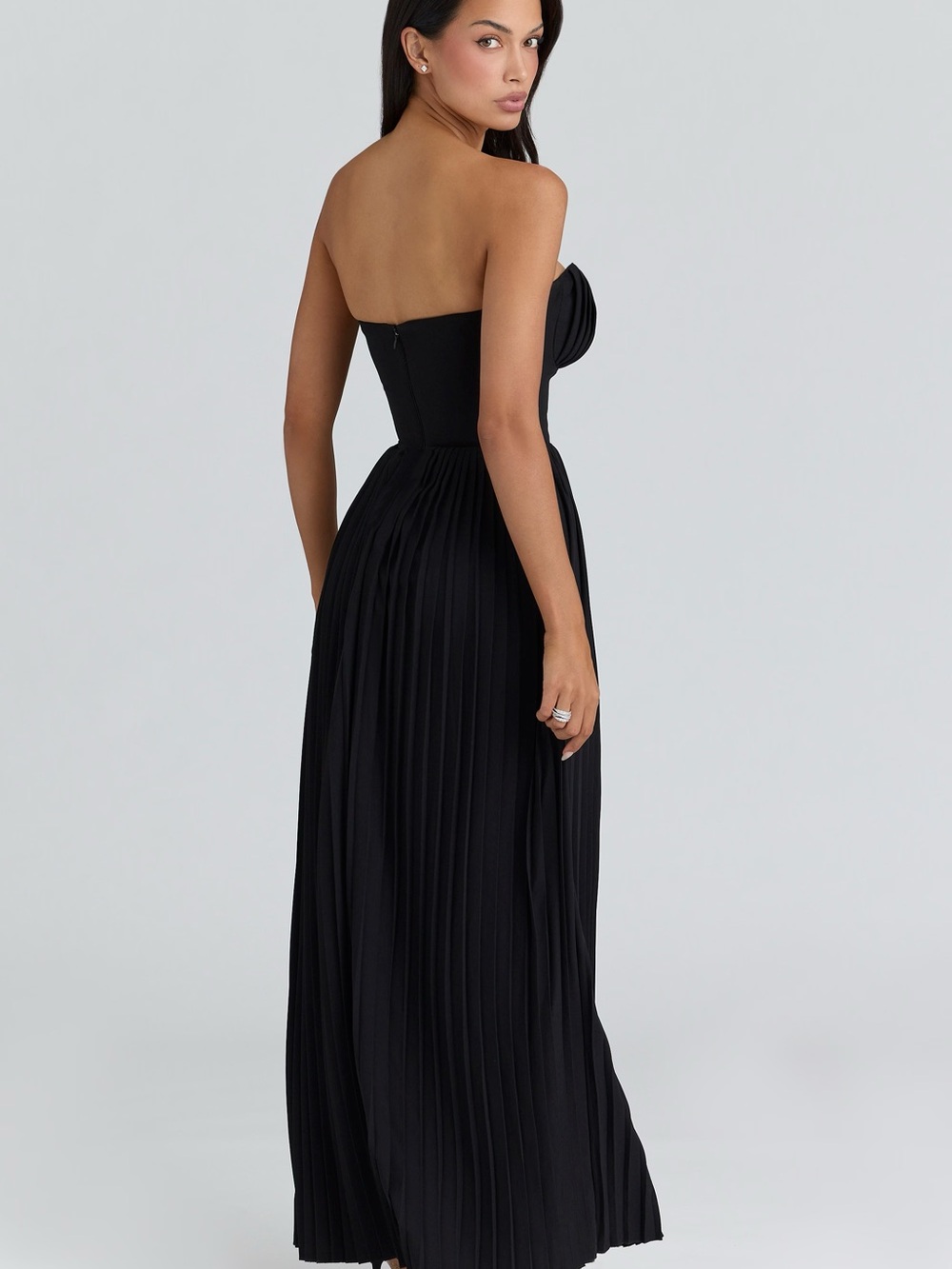 House of CB - Marcella Black Georgette Pleated Maxi Dress - Picture 2 of 5